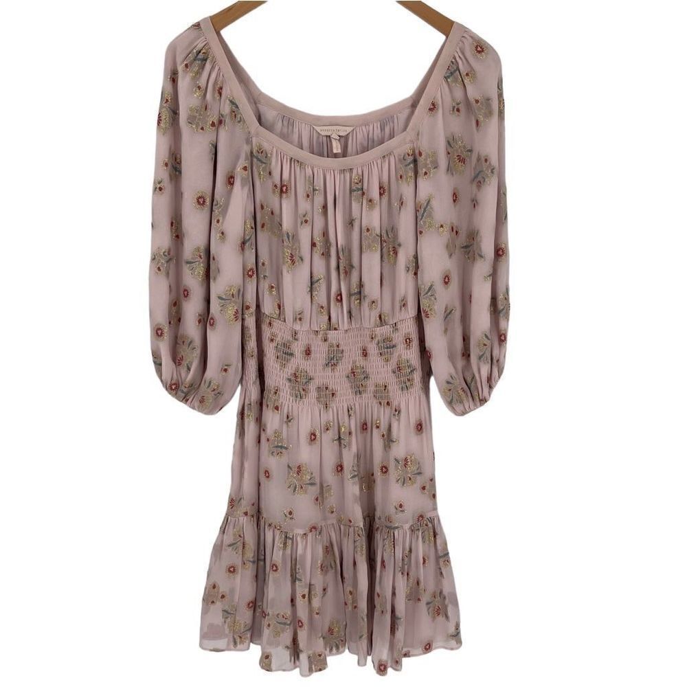 Rebecca‎ Taylor Leander Metallic Floral Silk Blend Blouson Dress Women 0 Pink
